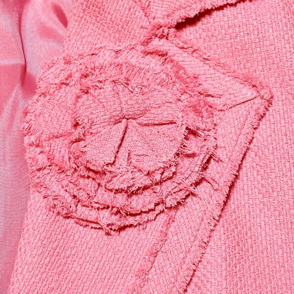 Nygard Pink Silk Blend Blazer Jacket Sz 12 Fringe Trim Flower Accent Career Chic - Picture 5 of 12